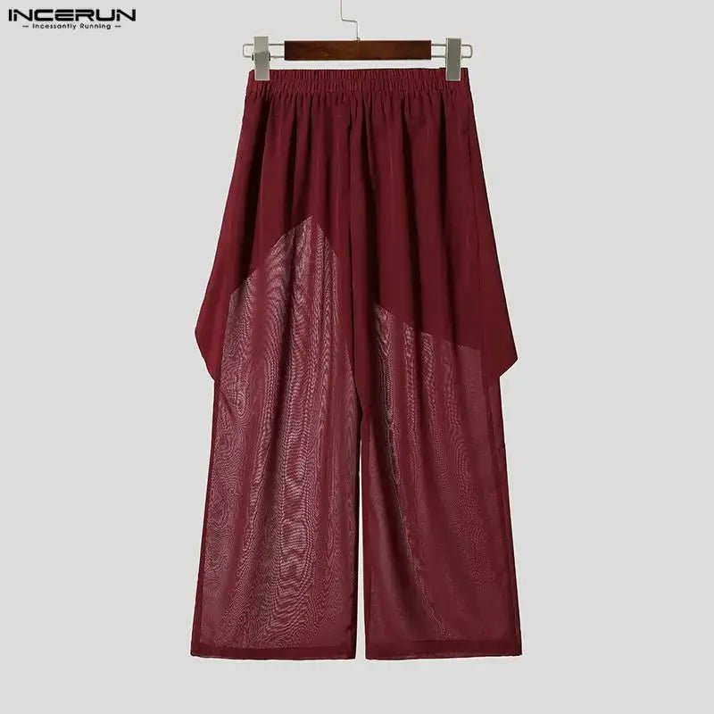 Mesh Patchwork Wide Leg Pants - WOWihte