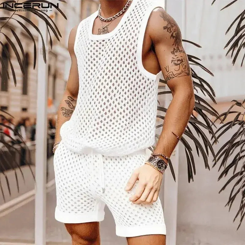 Mesh Tank and Shorts Set - WOWihte