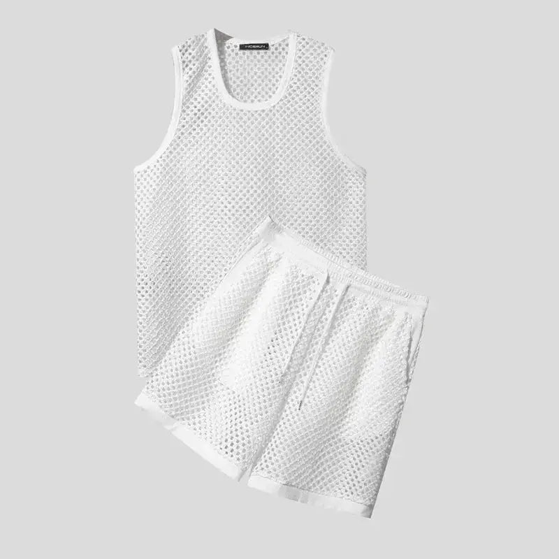 Mesh Tank and Shorts Set - WOWihte