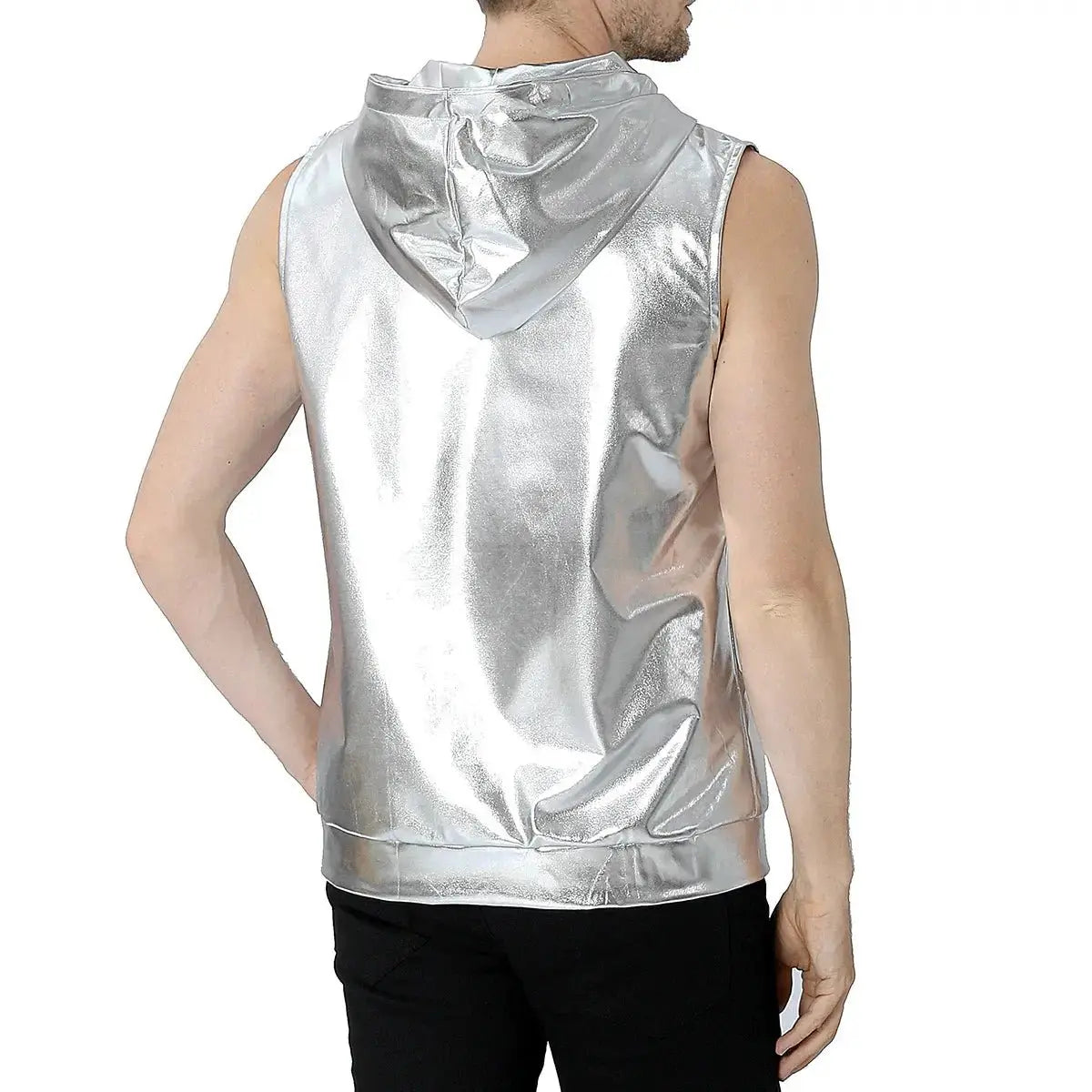 Metallic Hooded Disco Vest - WOWihte