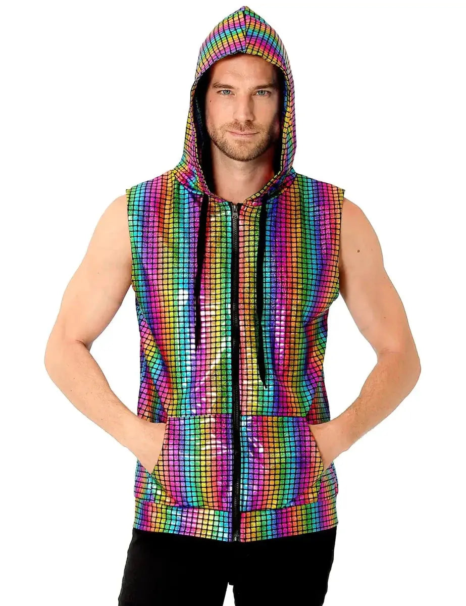 Metallic Hooded Disco Vest - WOWihte