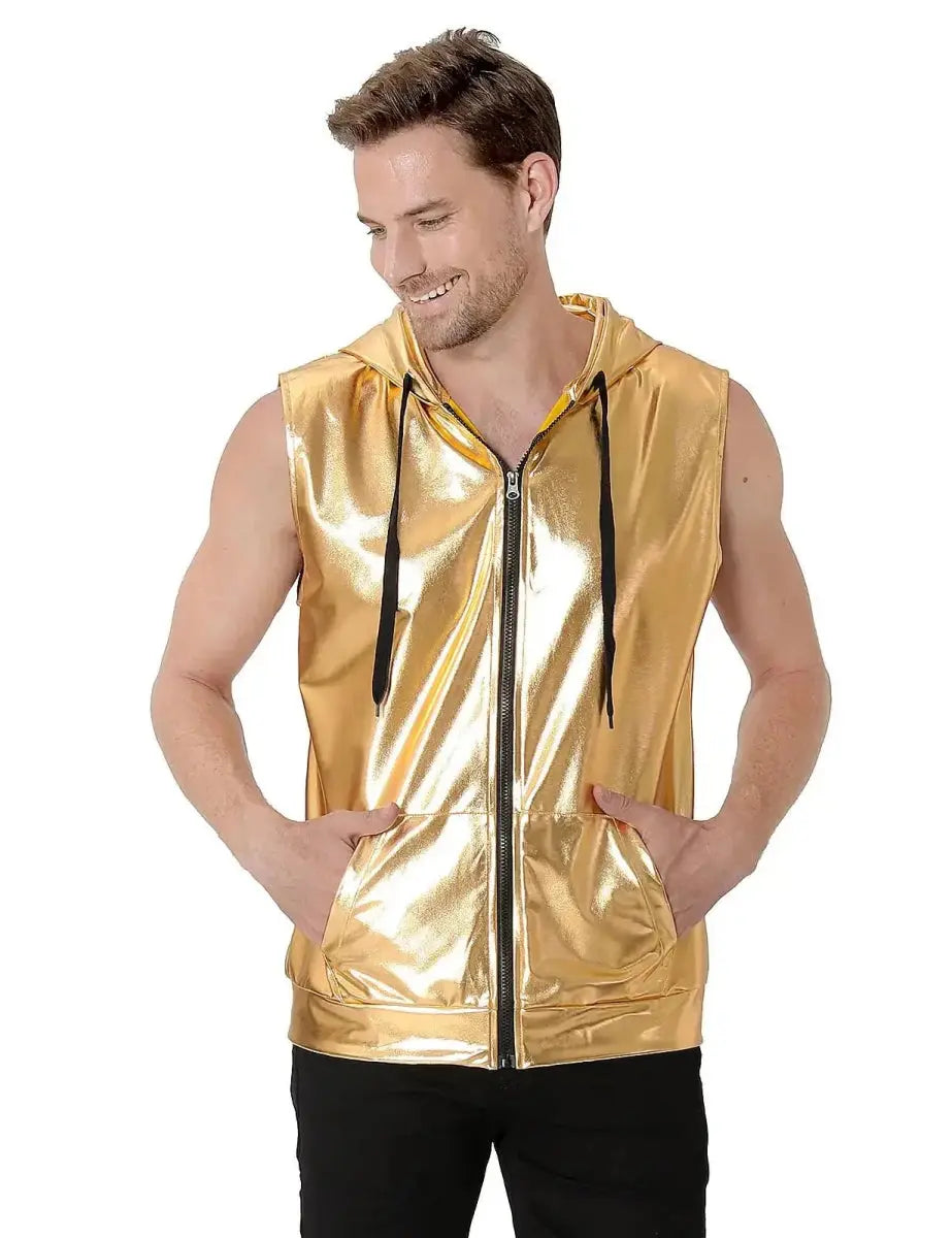 Metallic Hooded Disco Vest - WOWihte