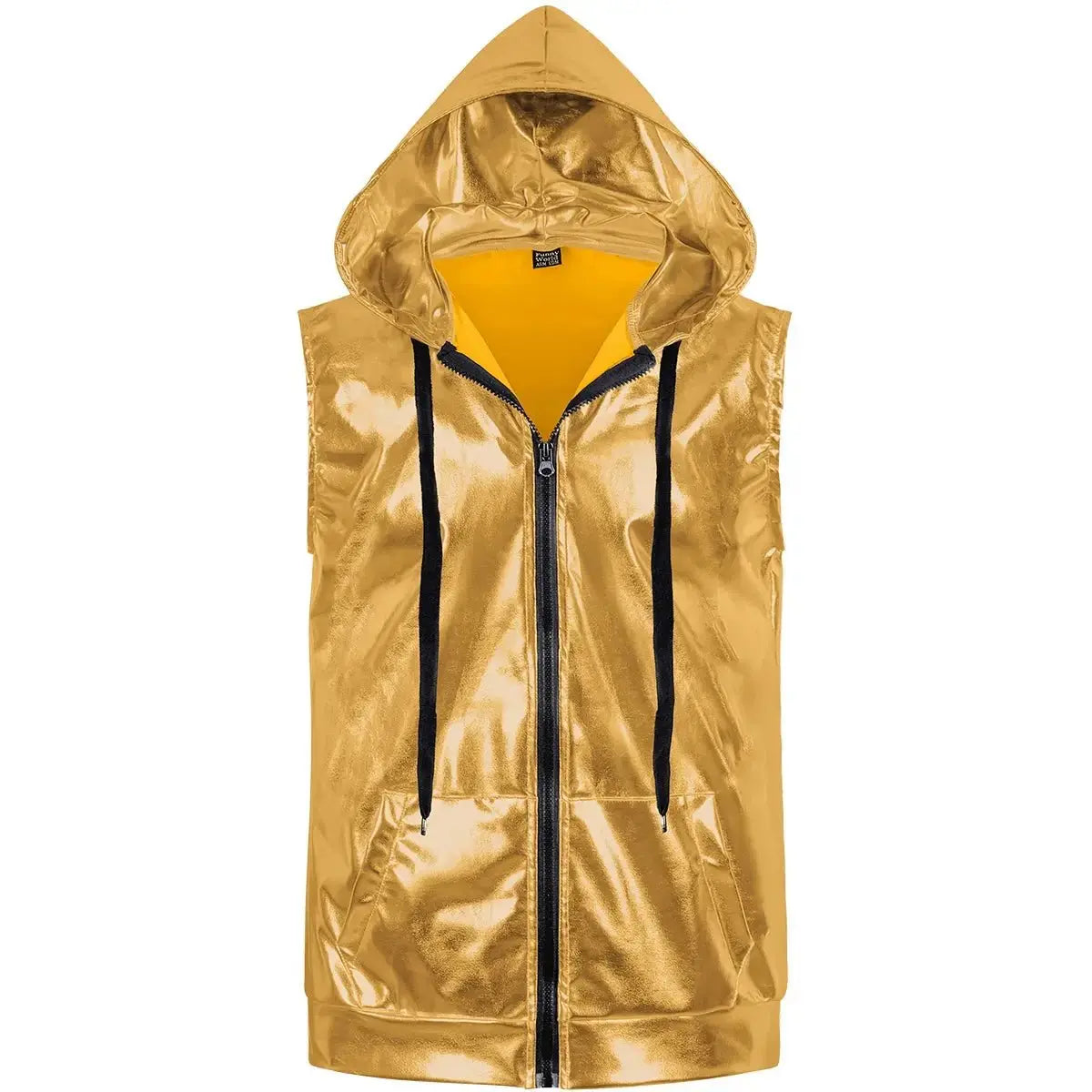 Metallic Hooded Disco Vest - WOWihte