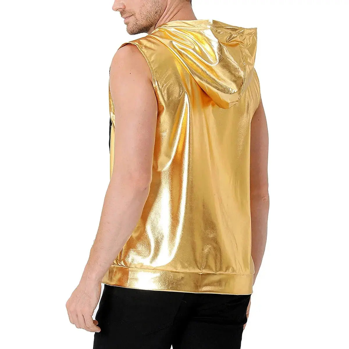 Metallic Hooded Disco Vest - WOWihte