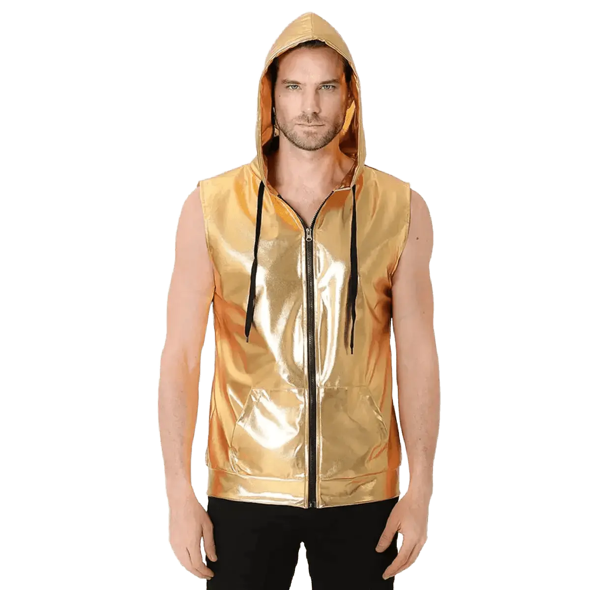 Metallic Hooded Disco Vest - WOWihte
