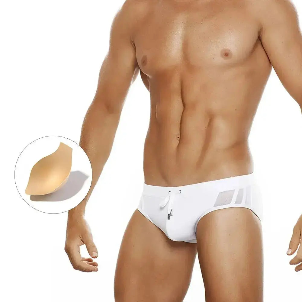 Padded Push - Up Mesh Swim Briefs - WOWihte