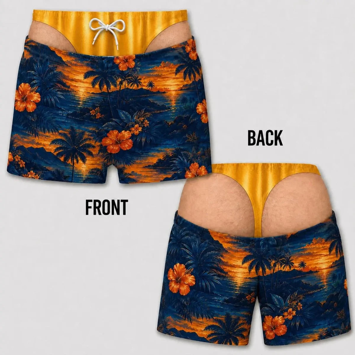 Personalized Men's Swim Trunks, Funny Swim Shorts, Fake Underwear Print Beach Trunks, Novelty Summer Gag Gift, Pool Party Outfit - WOWihte