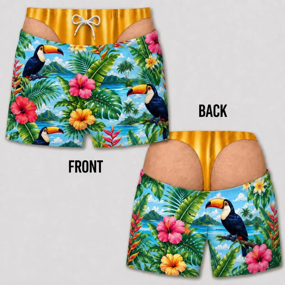 Personalized Men's Swim Trunks, Funny Swim Shorts, Fake Underwear Print Beach Trunks, Novelty Summer Gag Gift, Pool Party Outfit - WOWihte
