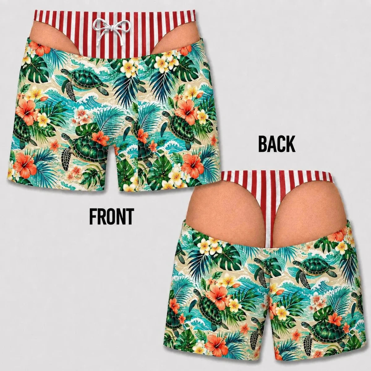 Personalized Men's Swim Trunks, Funny Swim Shorts, Fake Underwear Print Beach Trunks, Novelty Summer Gag Gift, Pool Party Outfit - WOWihte