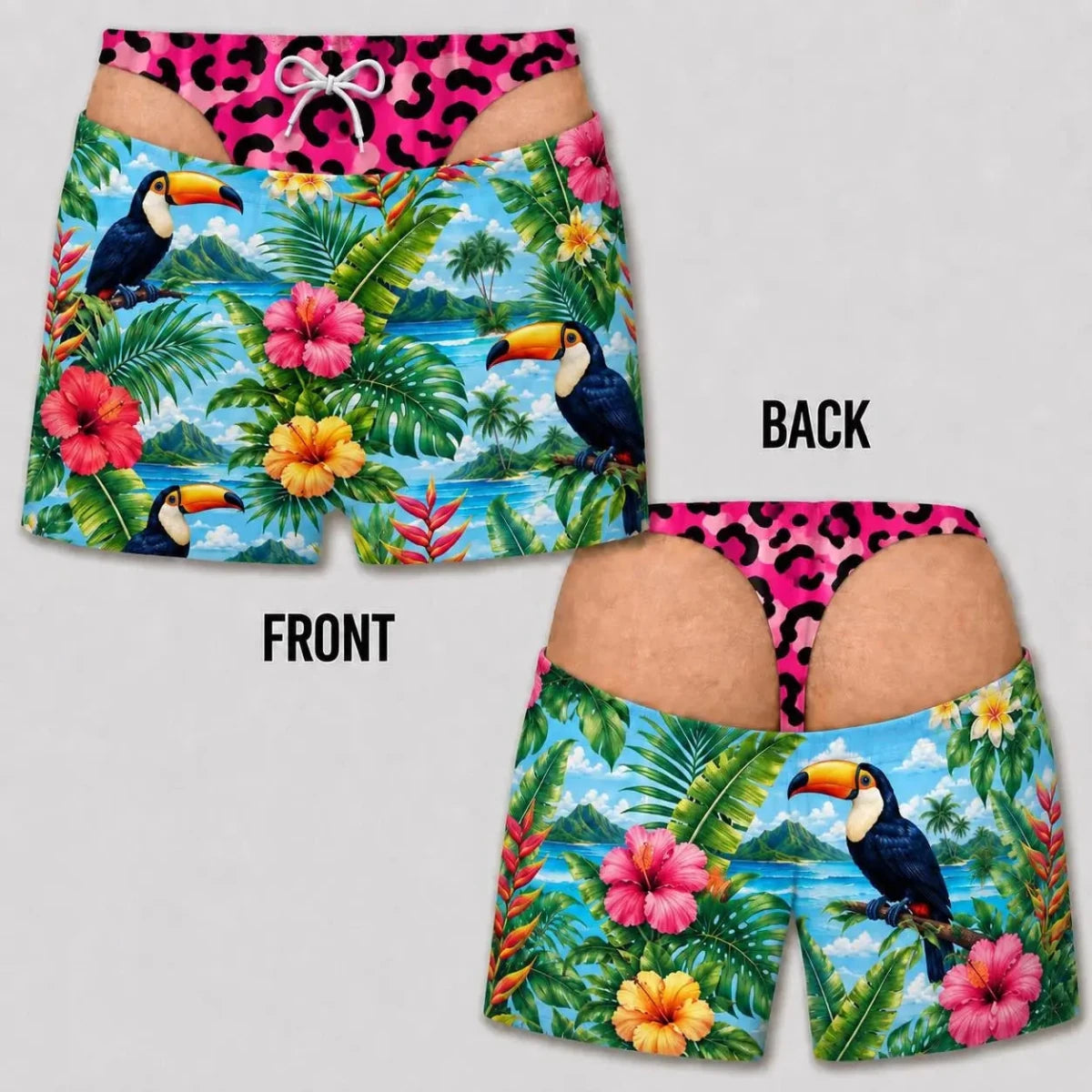 Personalized Men's Swim Trunks, Funny Swim Shorts, Fake Underwear Print Beach Trunks, Novelty Summer Gag Gift, Pool Party Outfit - WOWihte