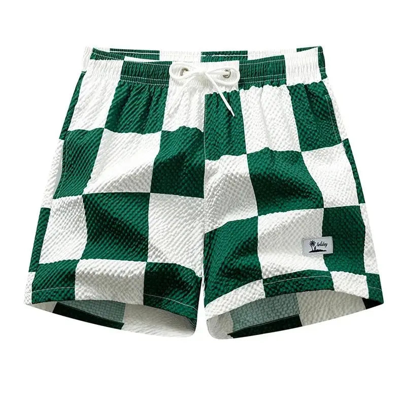 Plaid Seersucker Beach Shorts - WOWihte