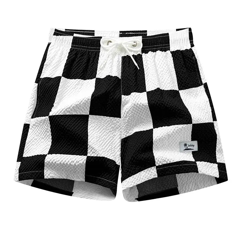 Plaid Seersucker Beach Shorts - WOWihte