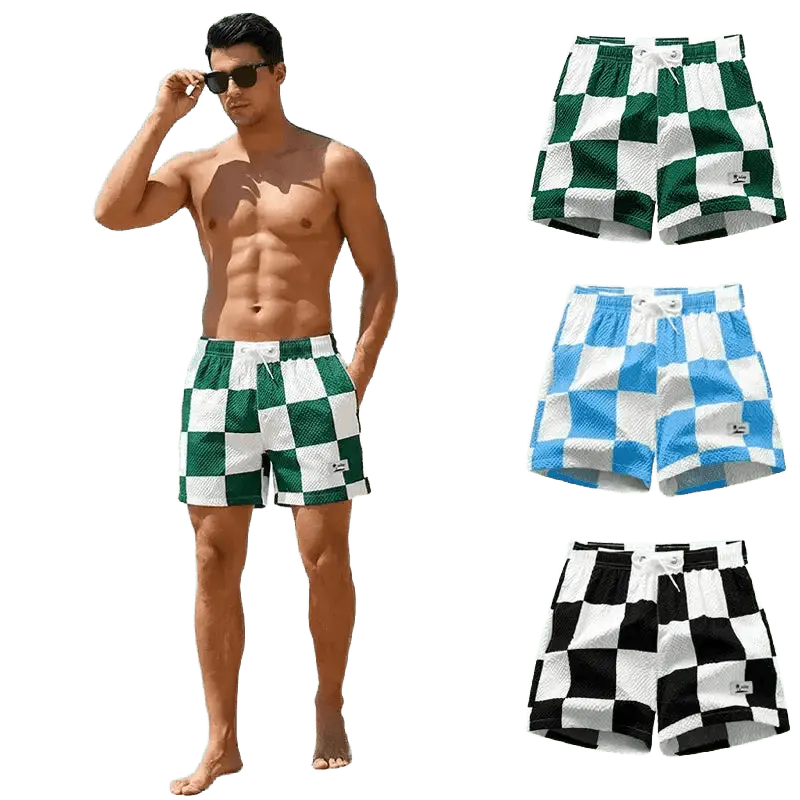 Plaid Seersucker Beach Shorts - WOWihte