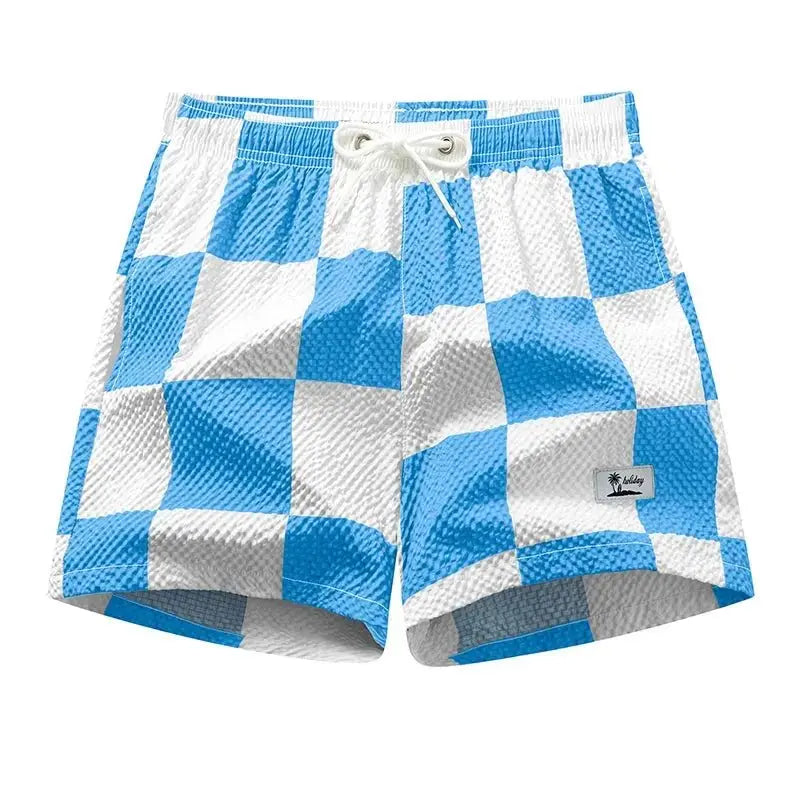 Plaid Seersucker Beach Shorts - WOWihte