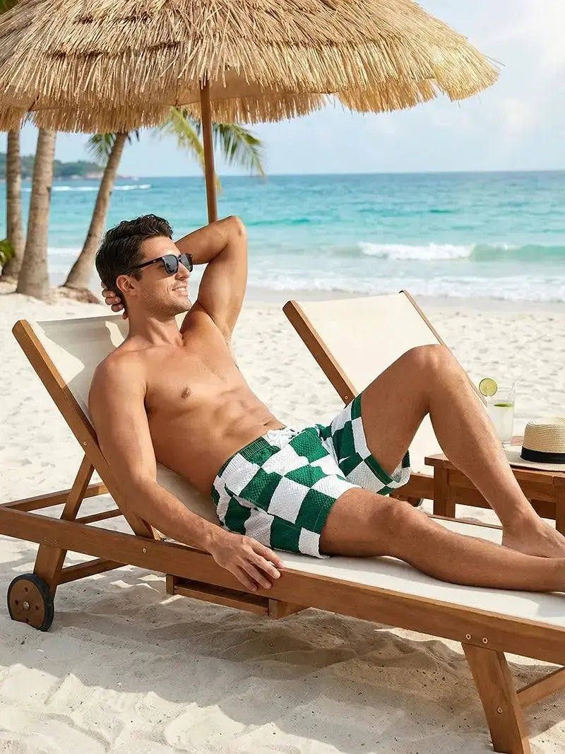 Plaid Seersucker Beach Shorts - WOWihte