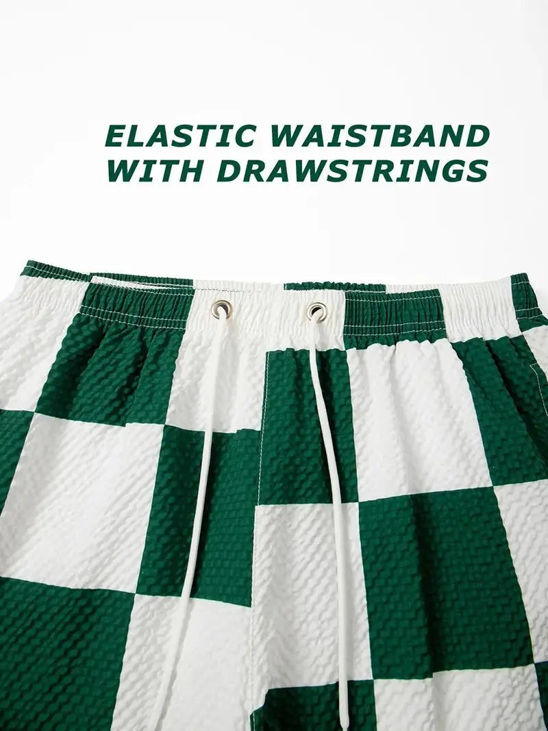 Plaid Seersucker Beach Shorts - WOWihte