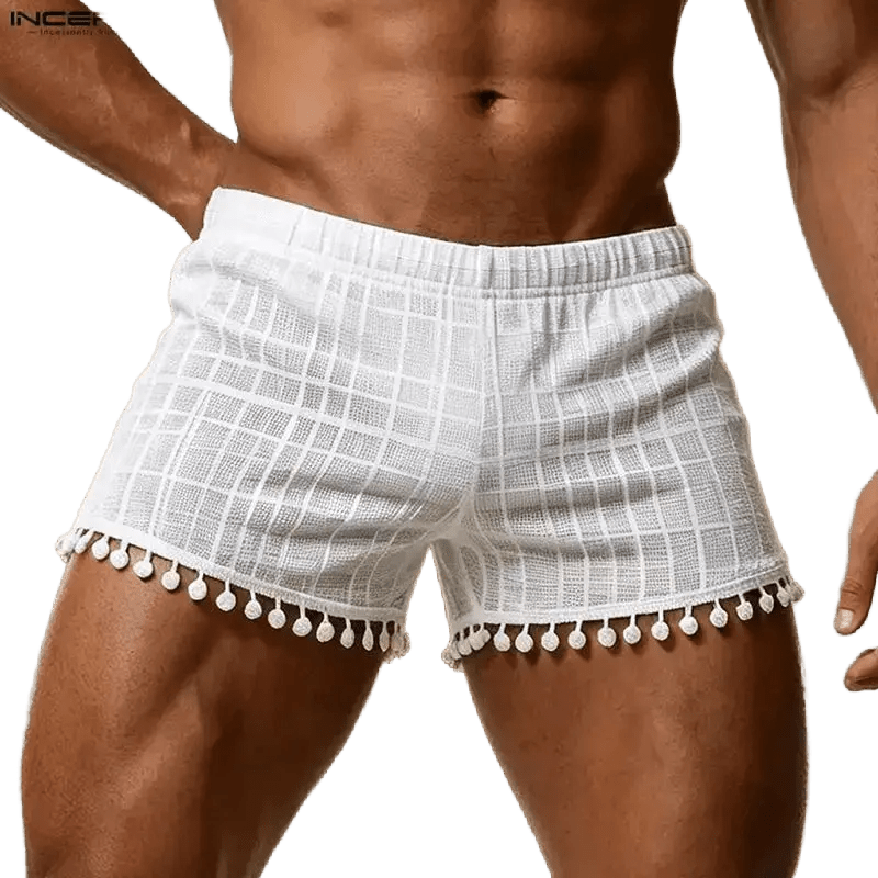 Plaid Tassel Casual Shorts - WOWihte