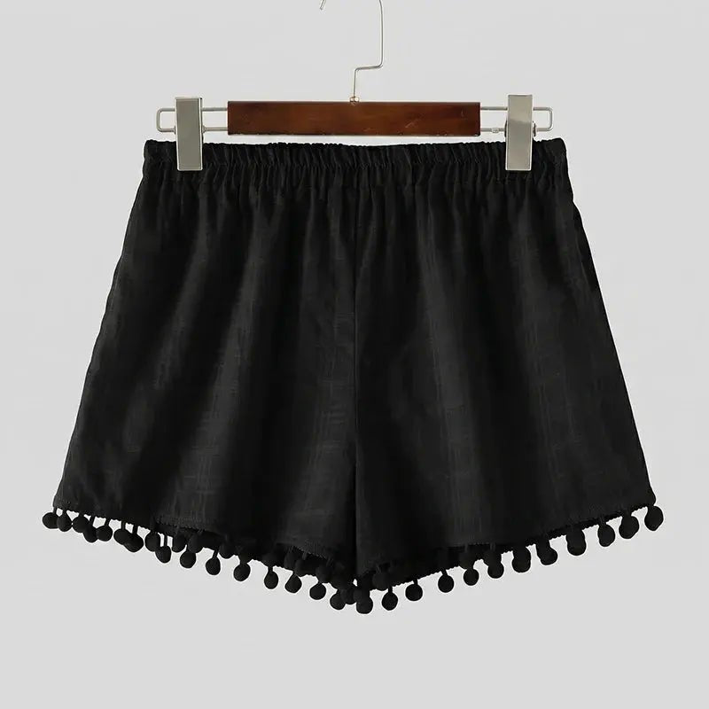 Plaid Tassel Casual Shorts - WOWihte