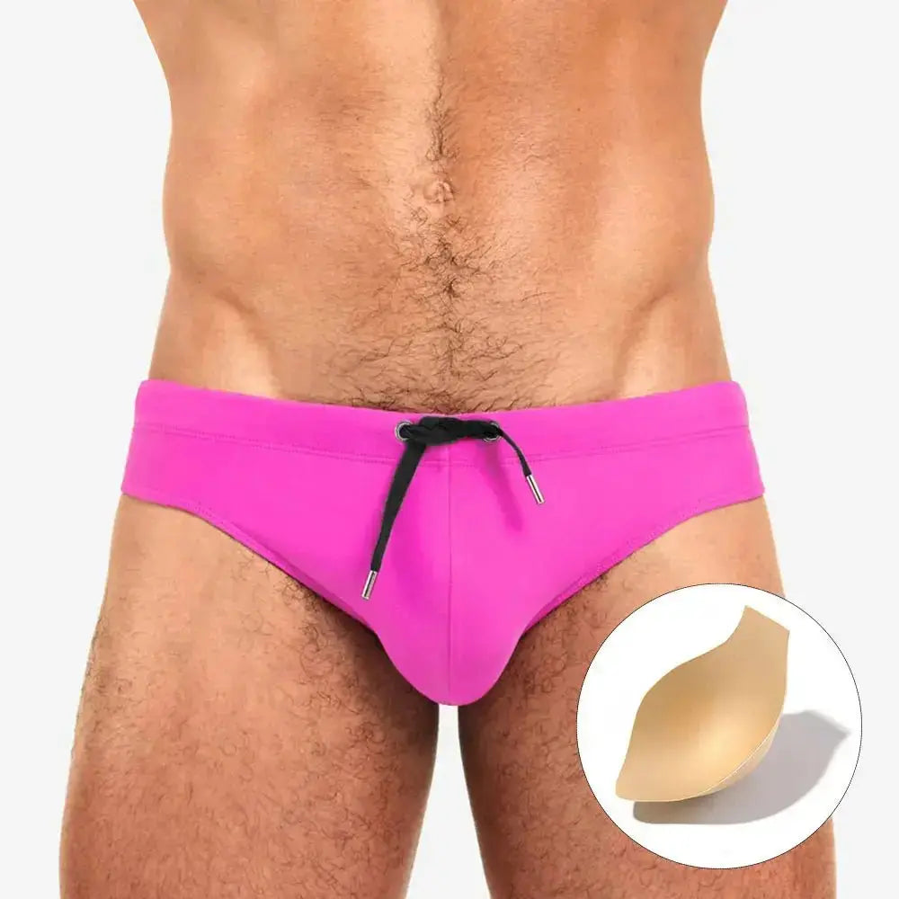 Push - Up Patchwork Swim Briefs - WOWihte