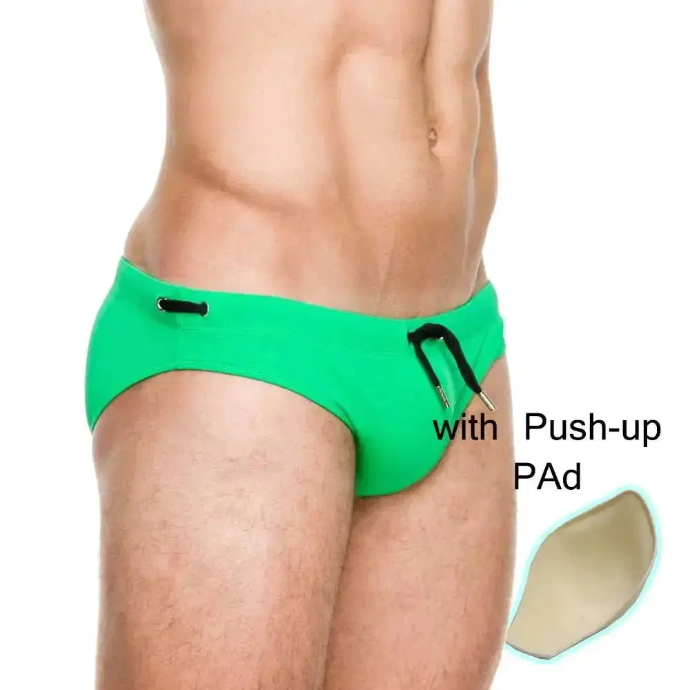 Push - Up Patchwork Swim Briefs - WOWihte
