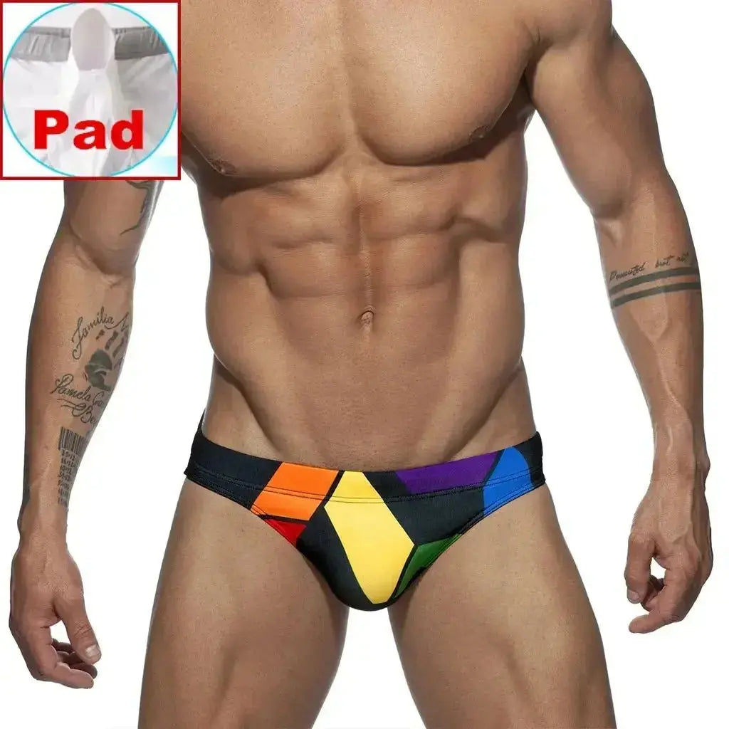 Rainbow Letter Print Swim Briefs - WOWihte
