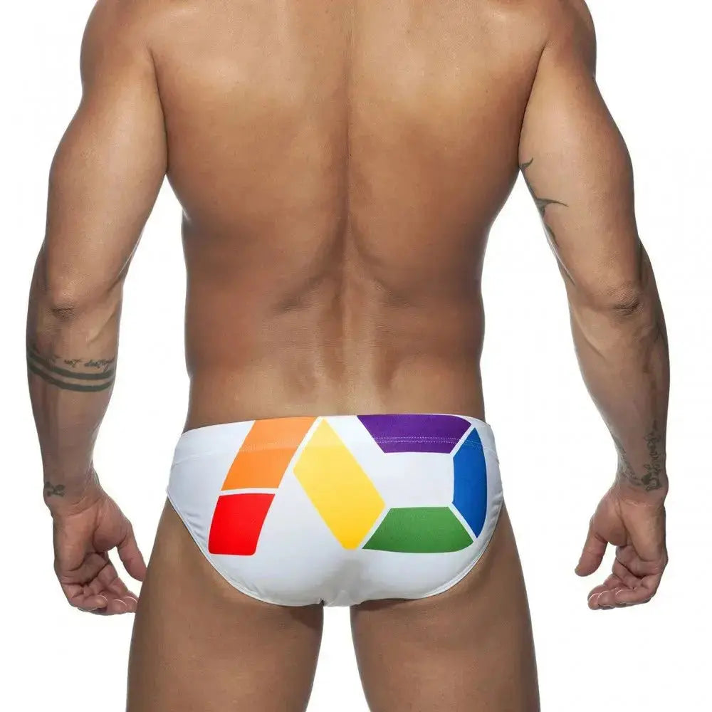 Rainbow Letter Print Swim Briefs - WOWihte