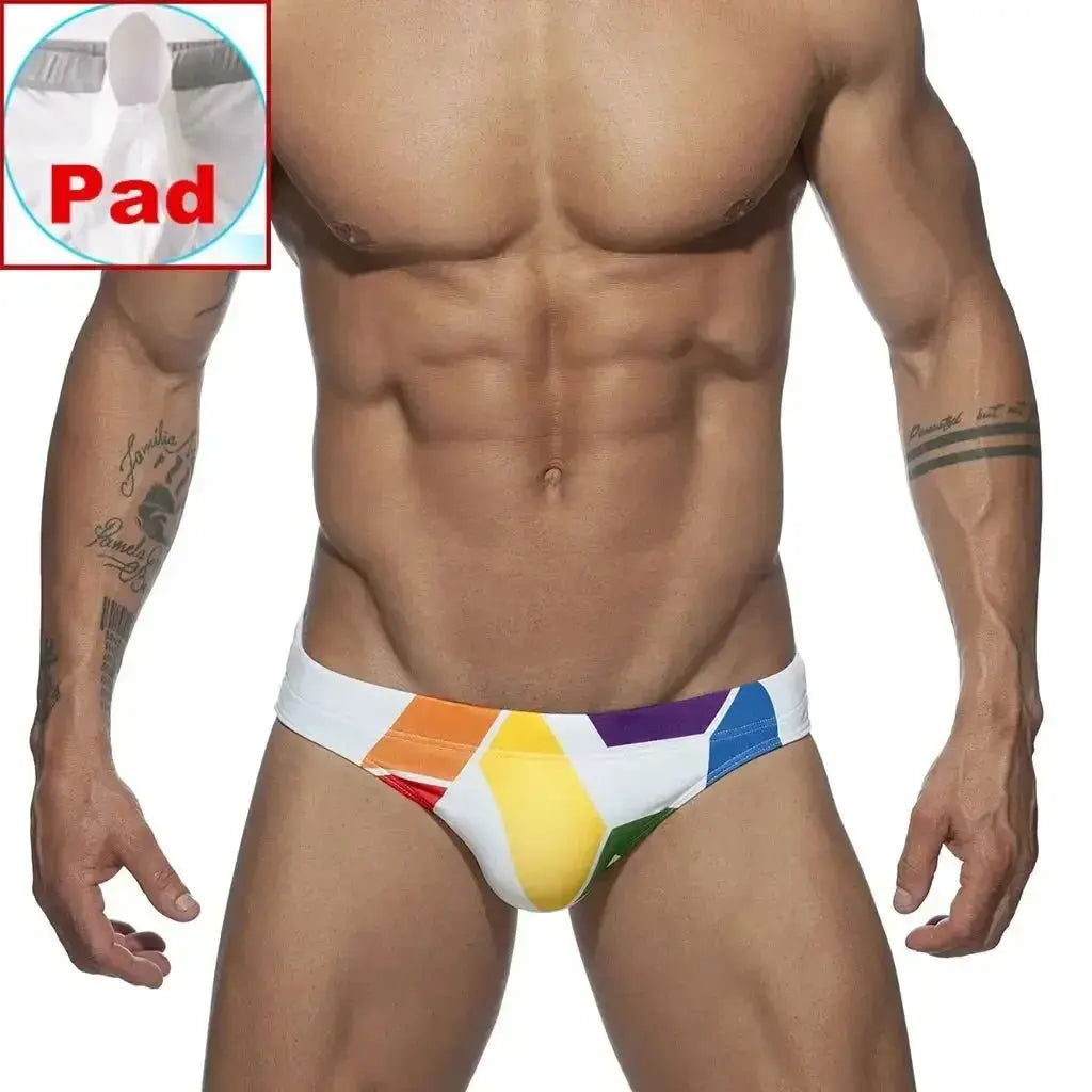 Rainbow Letter Print Swim Briefs - WOWihte