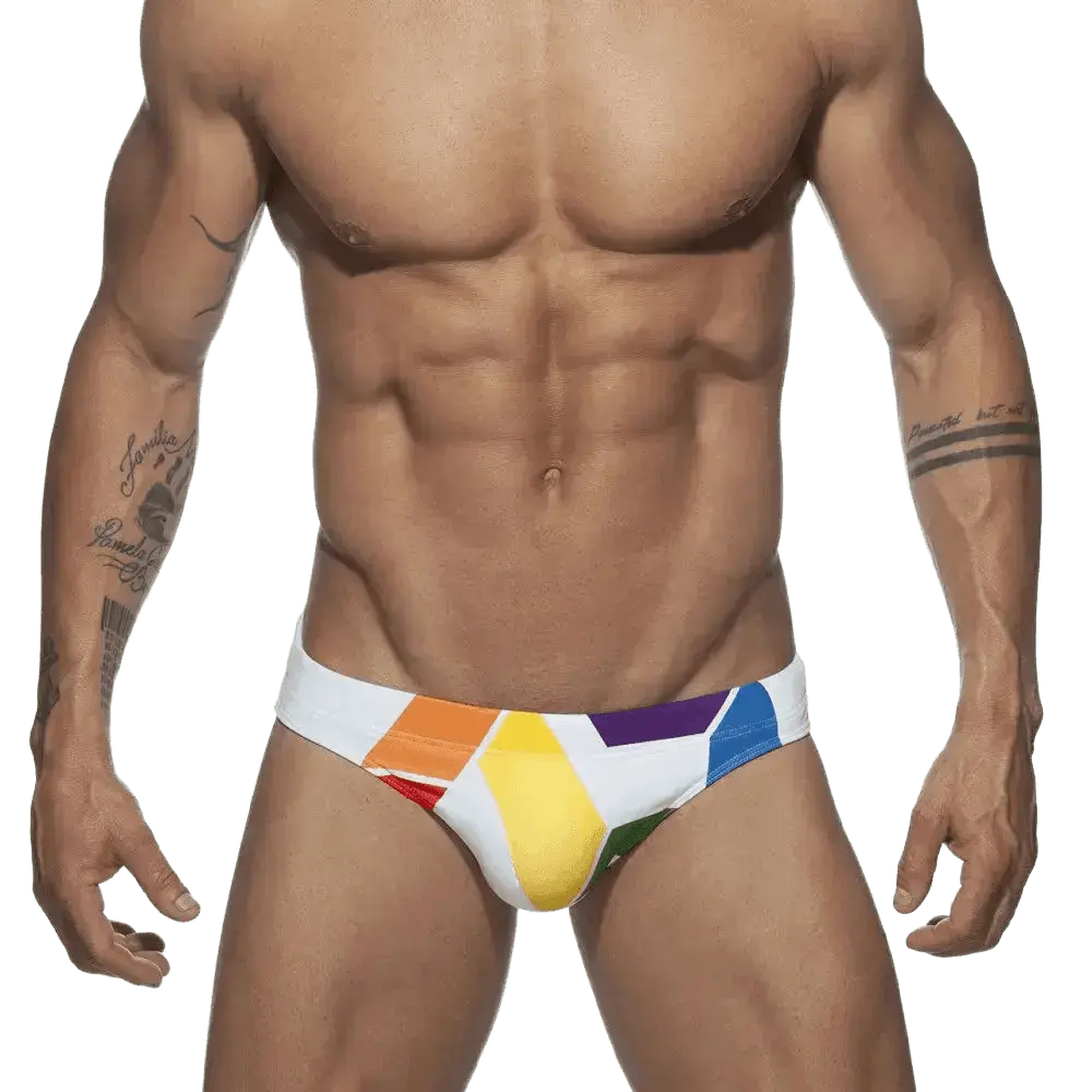 Rainbow Letter Print Swim Briefs - WOWihte