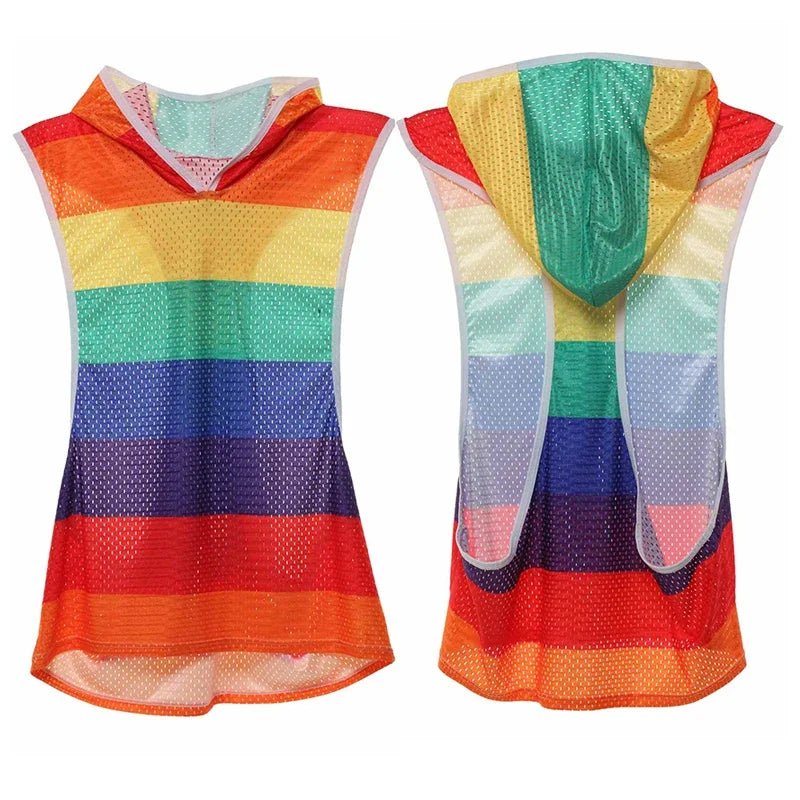 Rainbow Mesh Singlet Hoodie Tank - WOWihte
