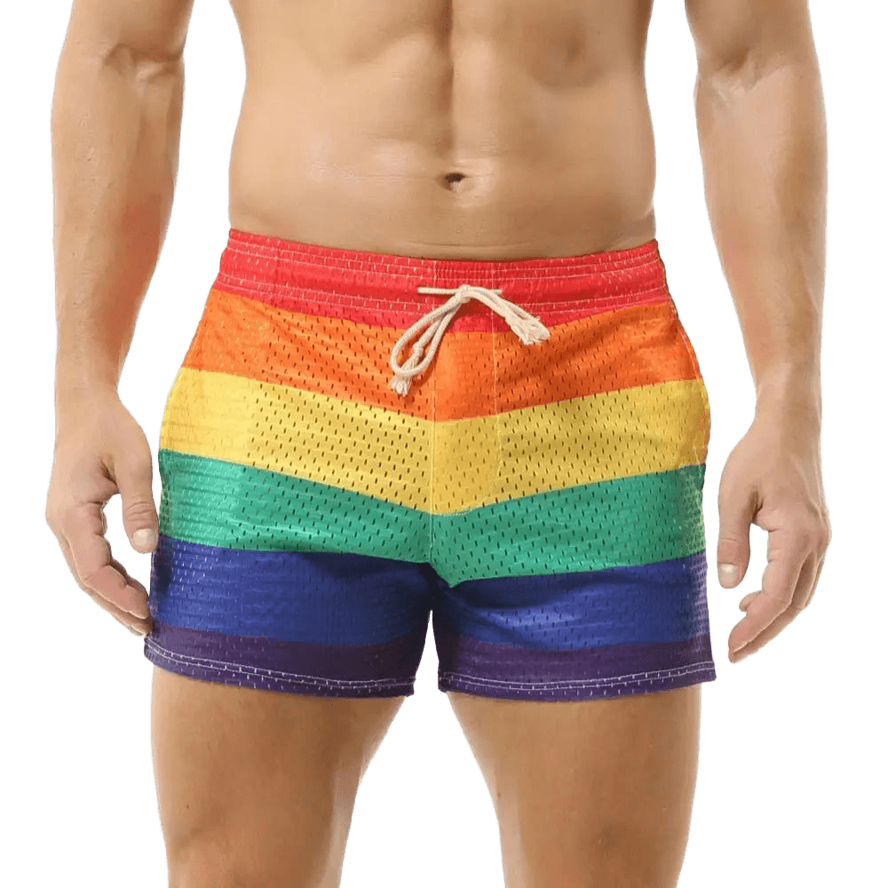Rainbow Mesh Sports Shorts Men - WOWihte