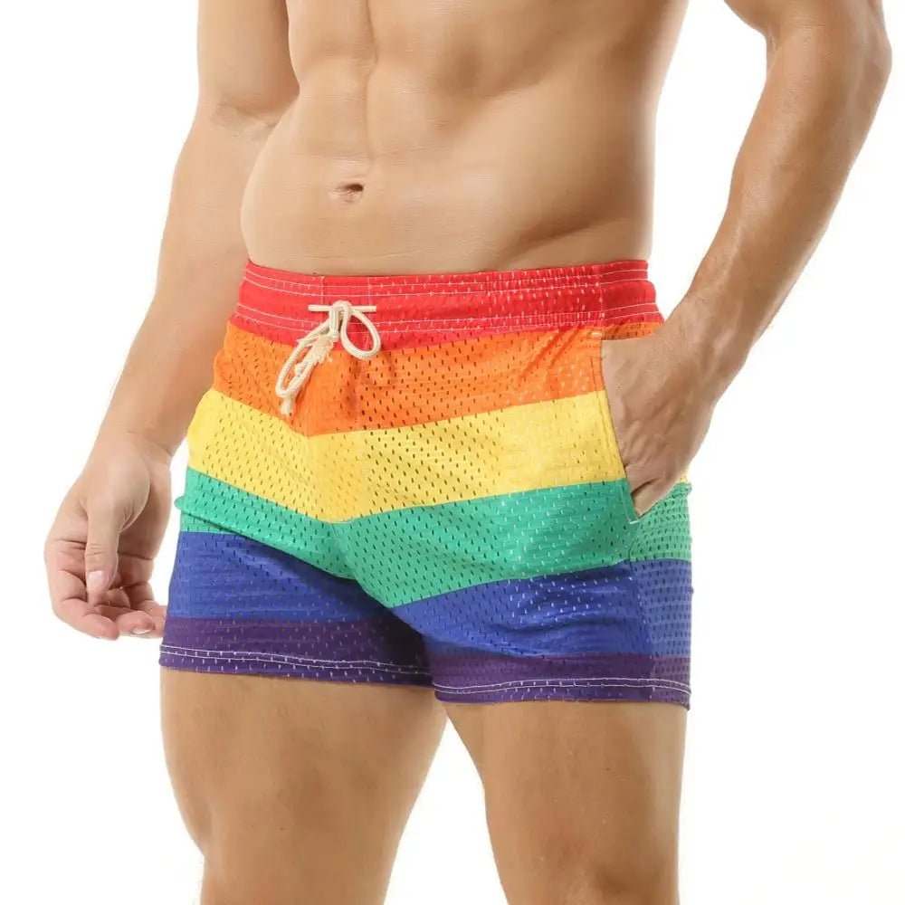 Rainbow Mesh Sports Shorts Men - WOWihte