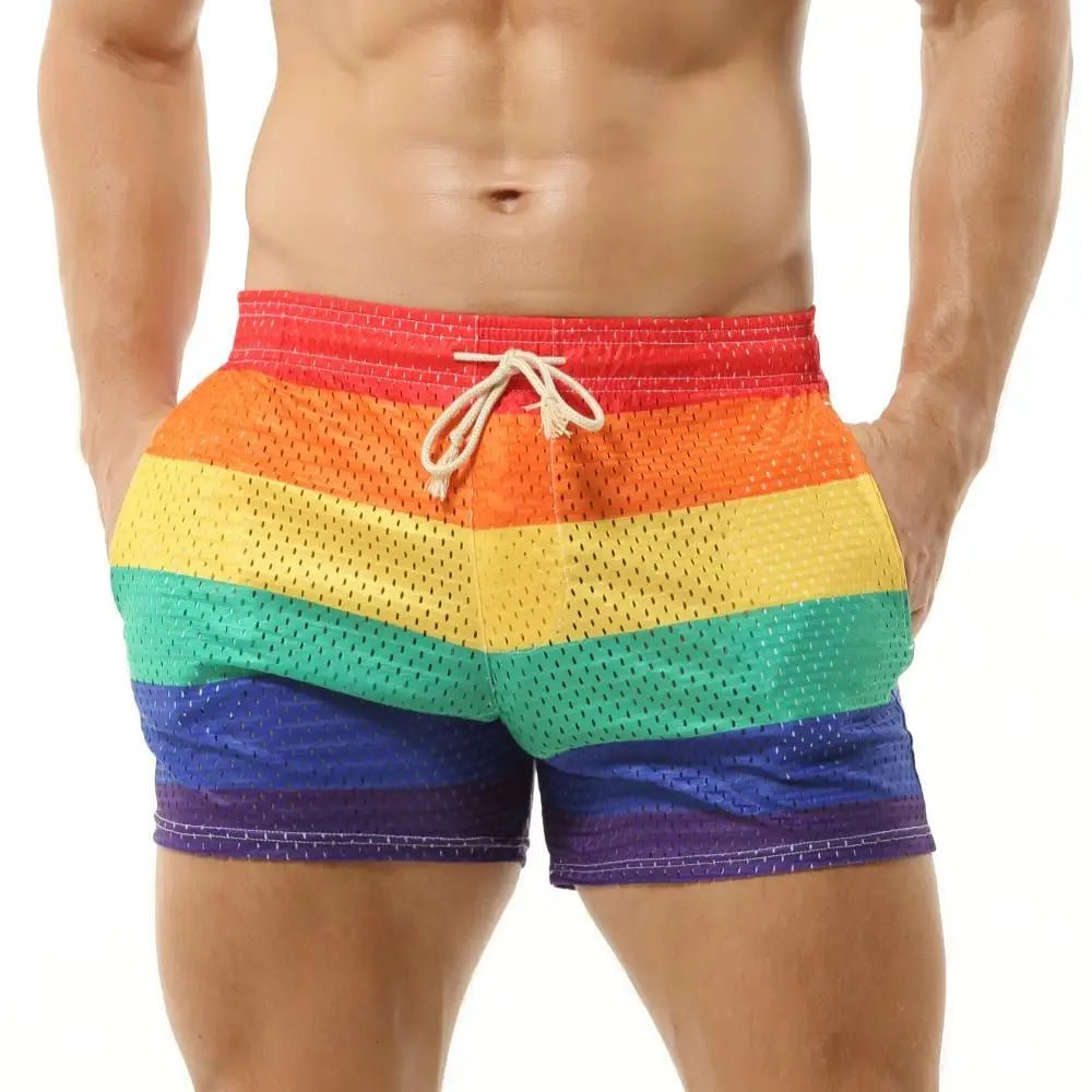 Rainbow Mesh Sports Shorts Men - WOWihte