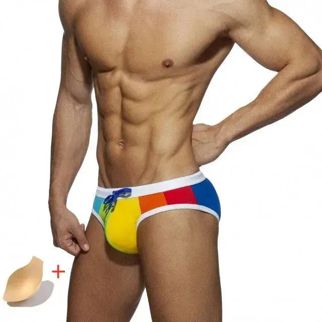 Rainbow Stripe Push-Up Swim Briefs - WOWihte