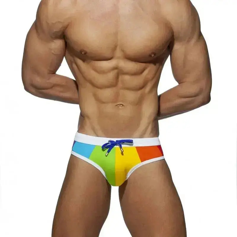 Rainbow Stripe Push-Up Swim Briefs - WOWihte