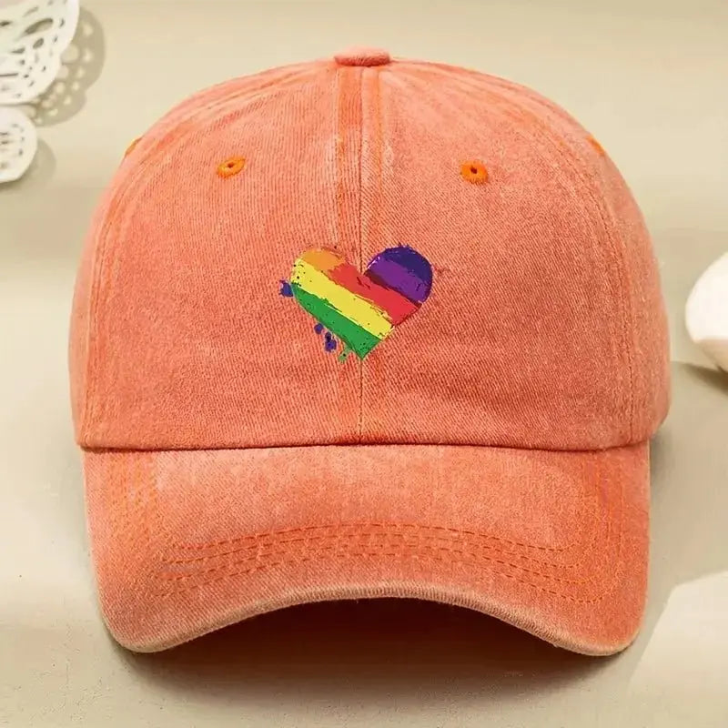 Retro Rainbow Heart Baseball Cap - WOWihte
