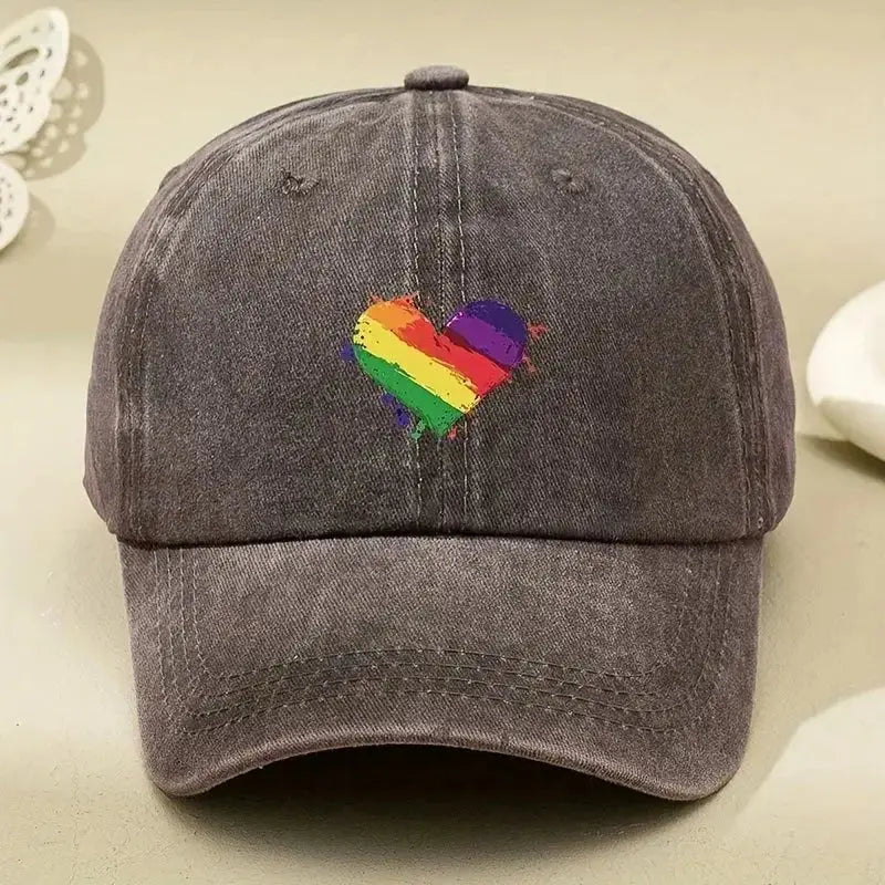 Retro Rainbow Heart Baseball Cap - WOWihte