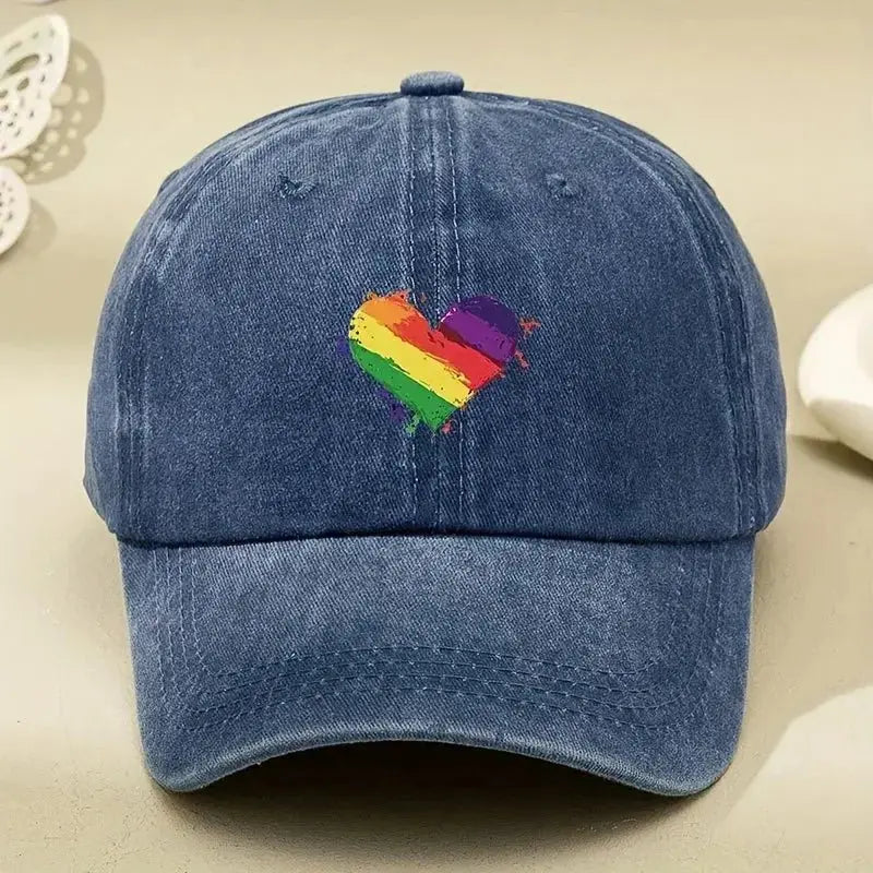 Retro Rainbow Heart Baseball Cap - WOWihte