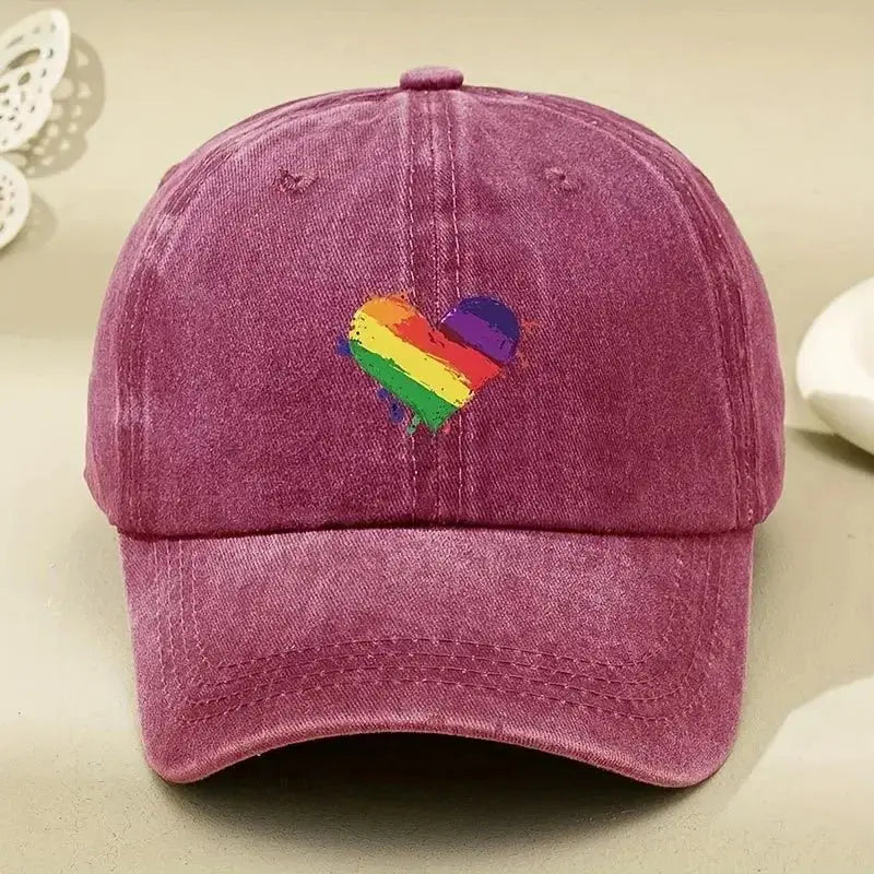Retro Rainbow Heart Baseball Cap - WOWihte