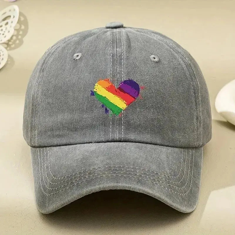 Retro Rainbow Heart Baseball Cap - WOWihte