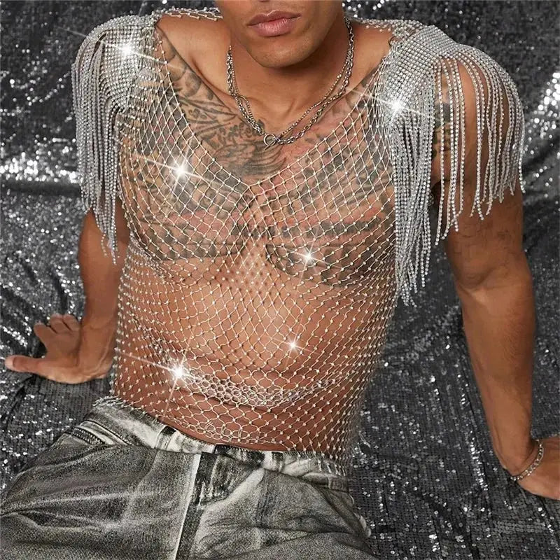 Rhinestone Fishnet Party Top - WOWihte