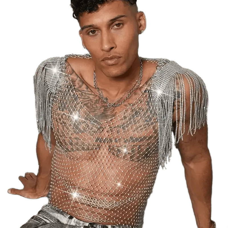 Rhinestone Fishnet Party Top - WOWihte