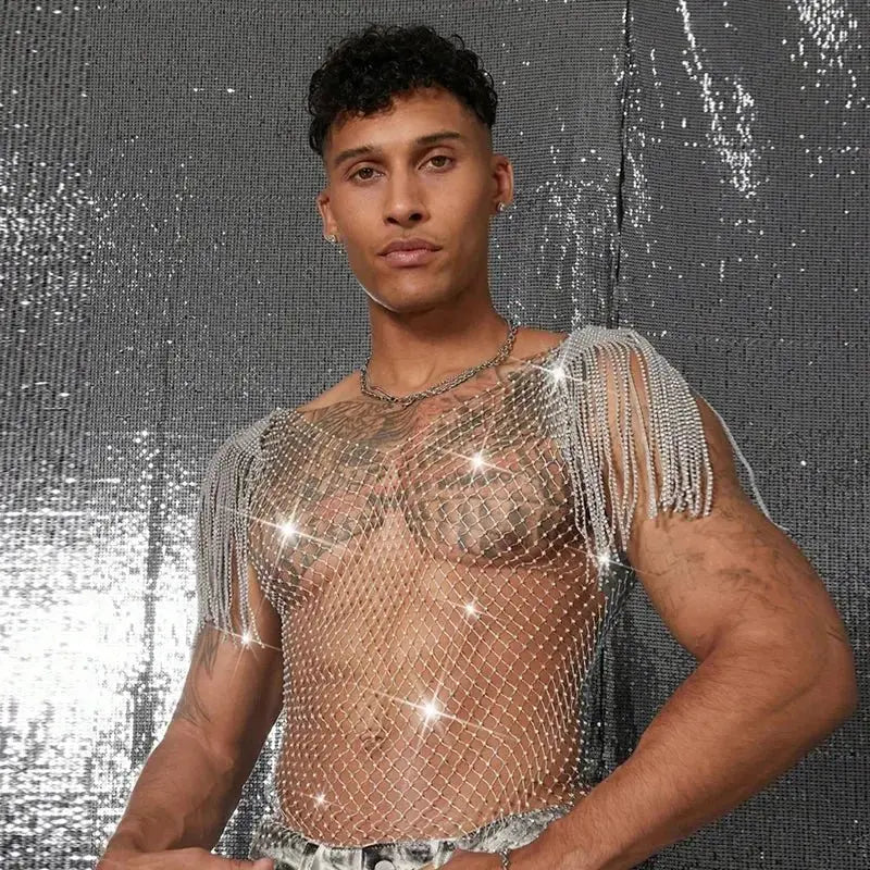 Rhinestone Fishnet Party Top - WOWihte