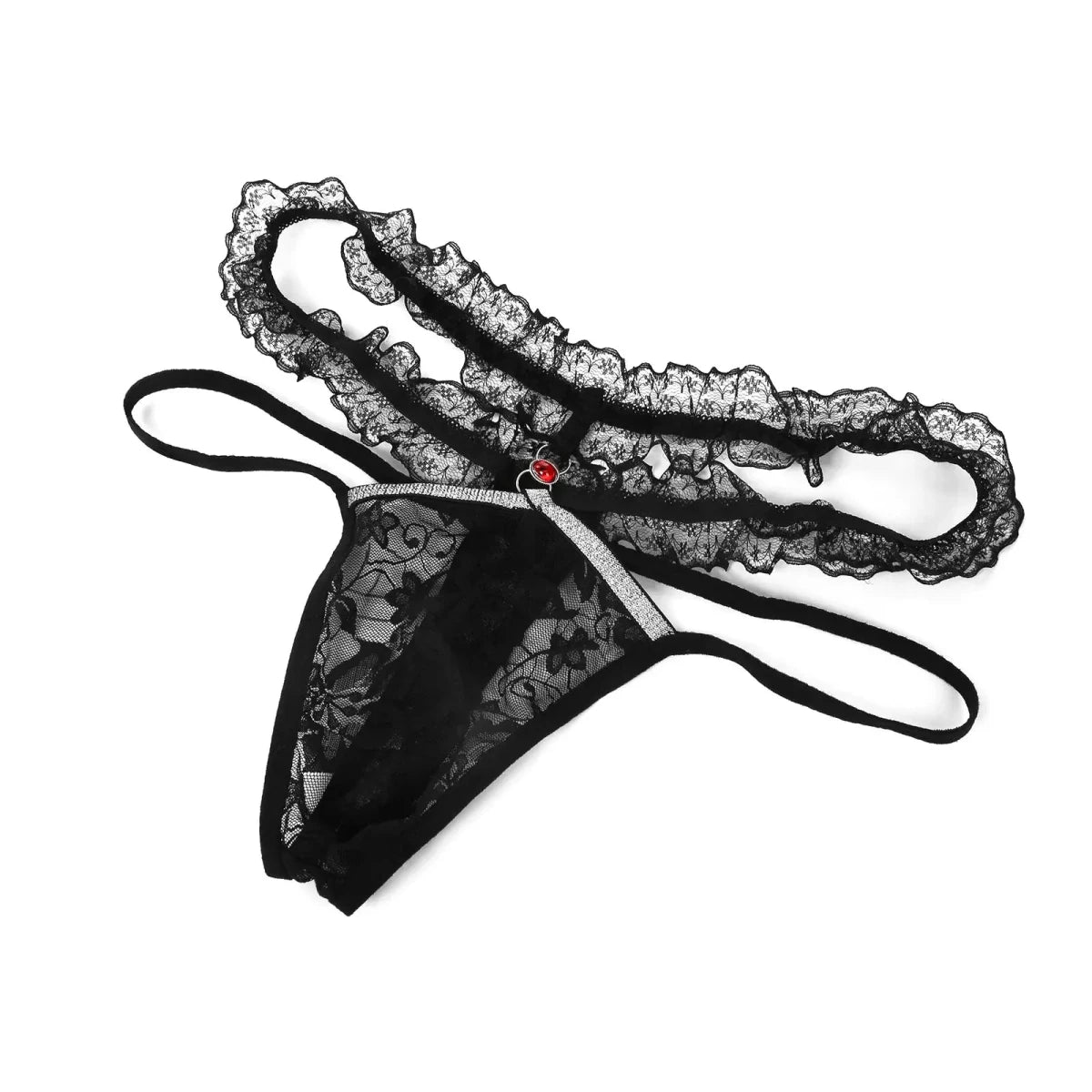 Rhinestone Lace Thong G-String - WOWihte