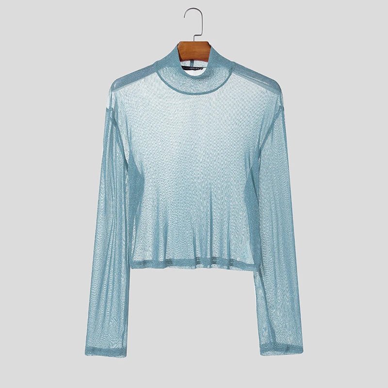 Sexy Breathable Mesh Turtleneck Tee - WOWihte