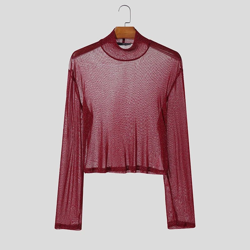 Sexy Breathable Mesh Turtleneck Tee - WOWihte