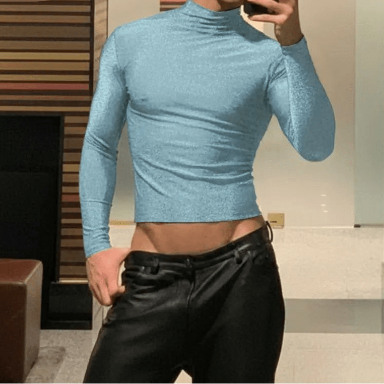 Sexy Breathable Mesh Turtleneck Tee - WOWihte