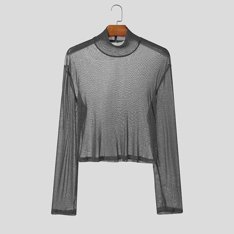 Sexy Breathable Mesh Turtleneck Tee - WOWihte