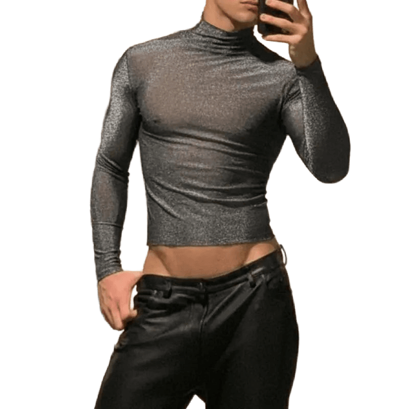 Sexy Breathable Mesh Turtleneck Tee - WOWihte