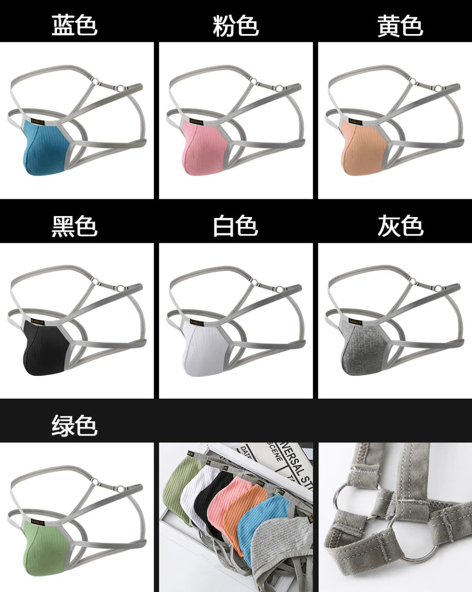 Sexy Men's Double - Belt Cotton Thong - WOWihte