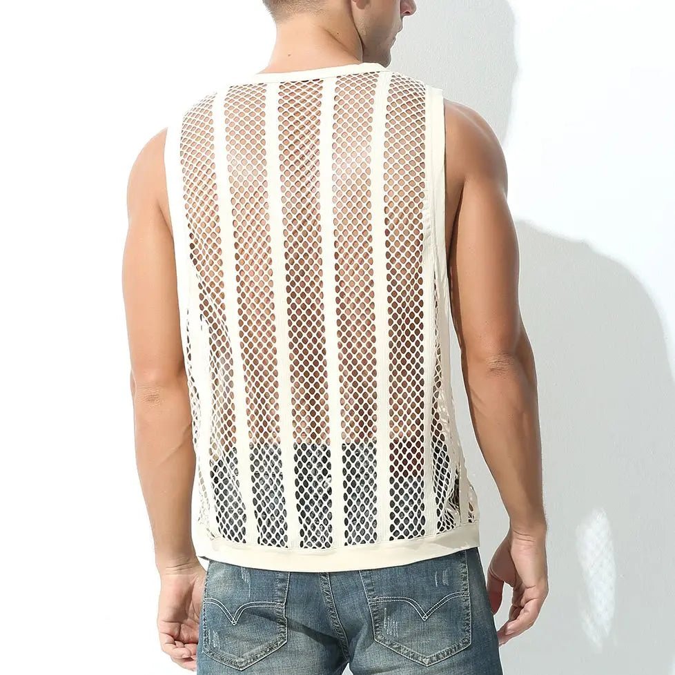 Sexy Men's Fishnet Gym Tank - WOWihte